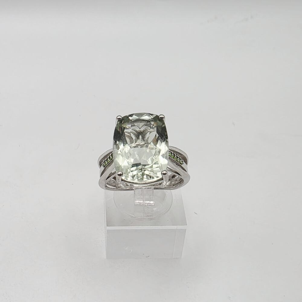 Sterling Silver 925 Green Amethyst Prasiolite Ring w/ Peridot Accents Size 8.25